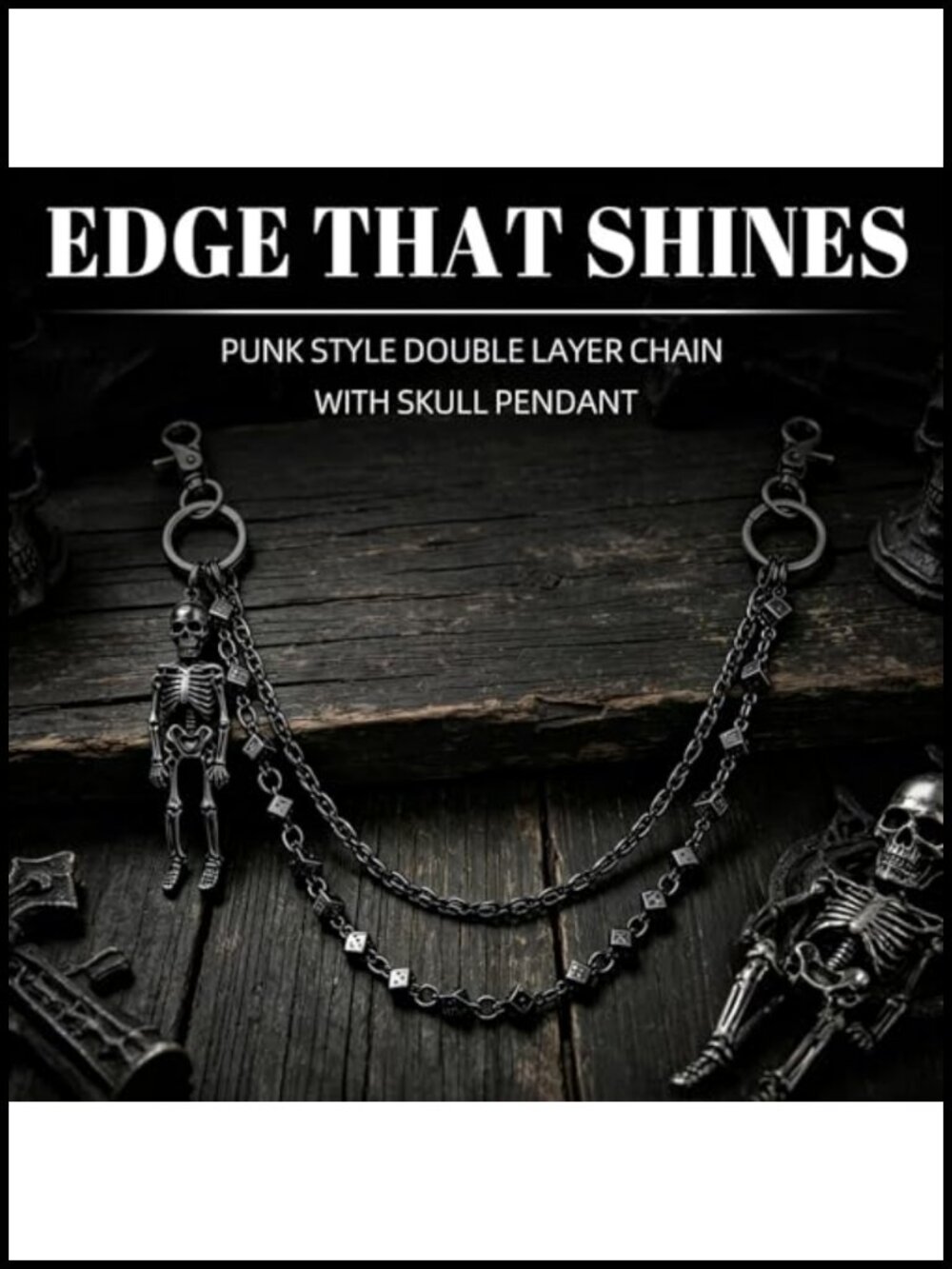 Punk Gothic Skull Wallet Chain Men's Double Layer Metal Pant Chain - Picture 4 of 6